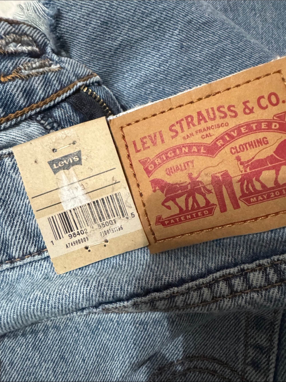 Super Low Ris n Loose Levi's Light Blue High-Rise Wide-Leg Jeans with destres - Picture 2 of 10